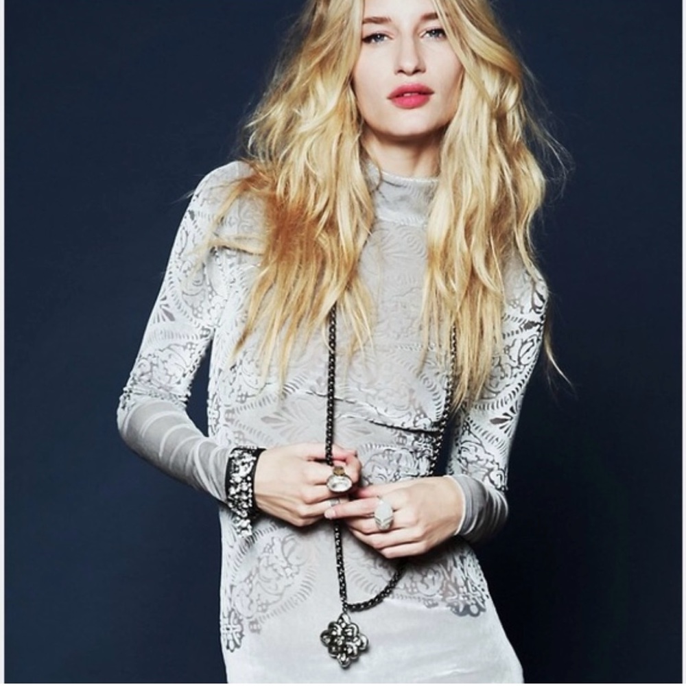 Free People Silver Burnout Le Deux Tunic Dress Sz L